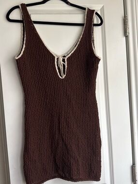Abercrombie & Fitch Brown Crochet Swim Coverup with Cream Trim